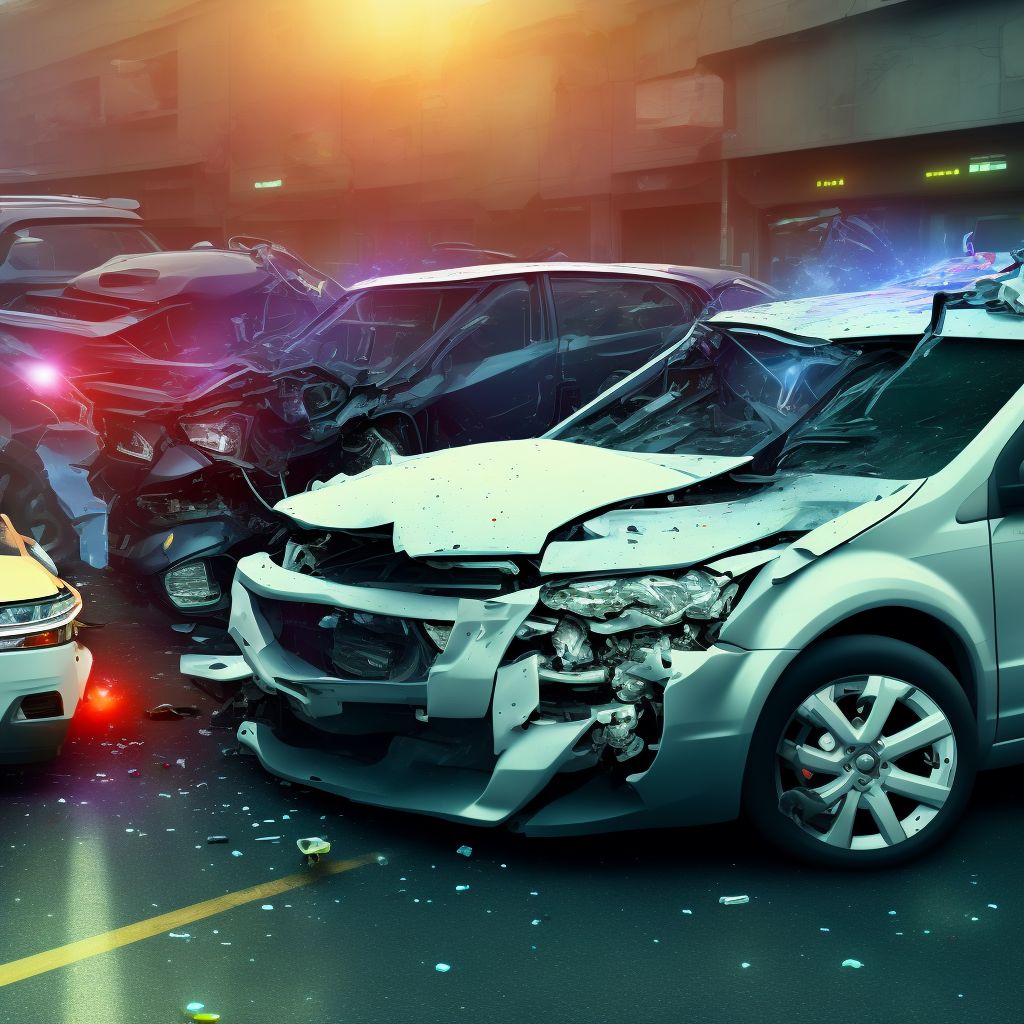 Car driver injured in collision with sport utility vehicle in traffic accident, initial encounter digital illustration