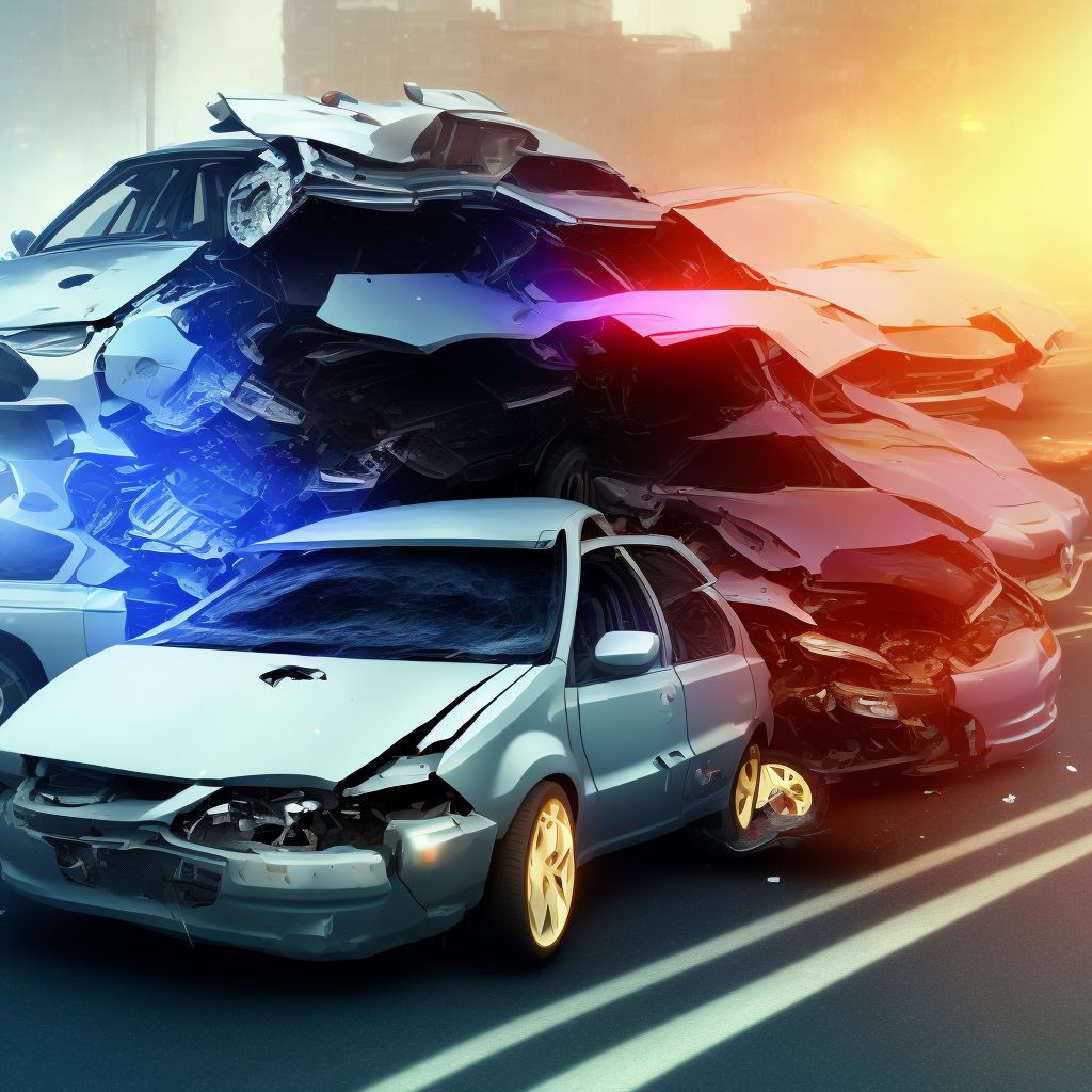 Car driver injured in collision with other type car in traffic accident, subsequent encounter digital illustration