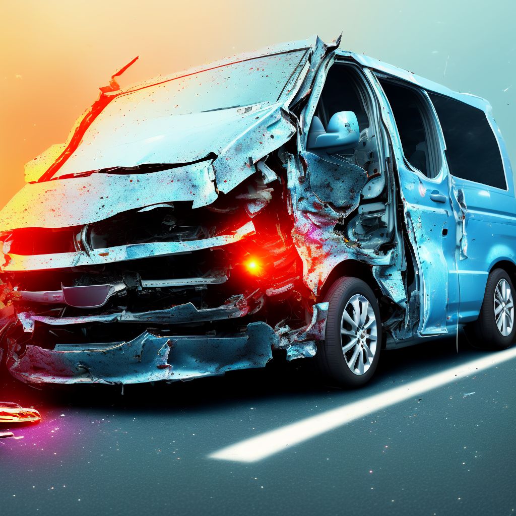 Car driver injured in collision with van in traffic accident, initial encounter digital illustration