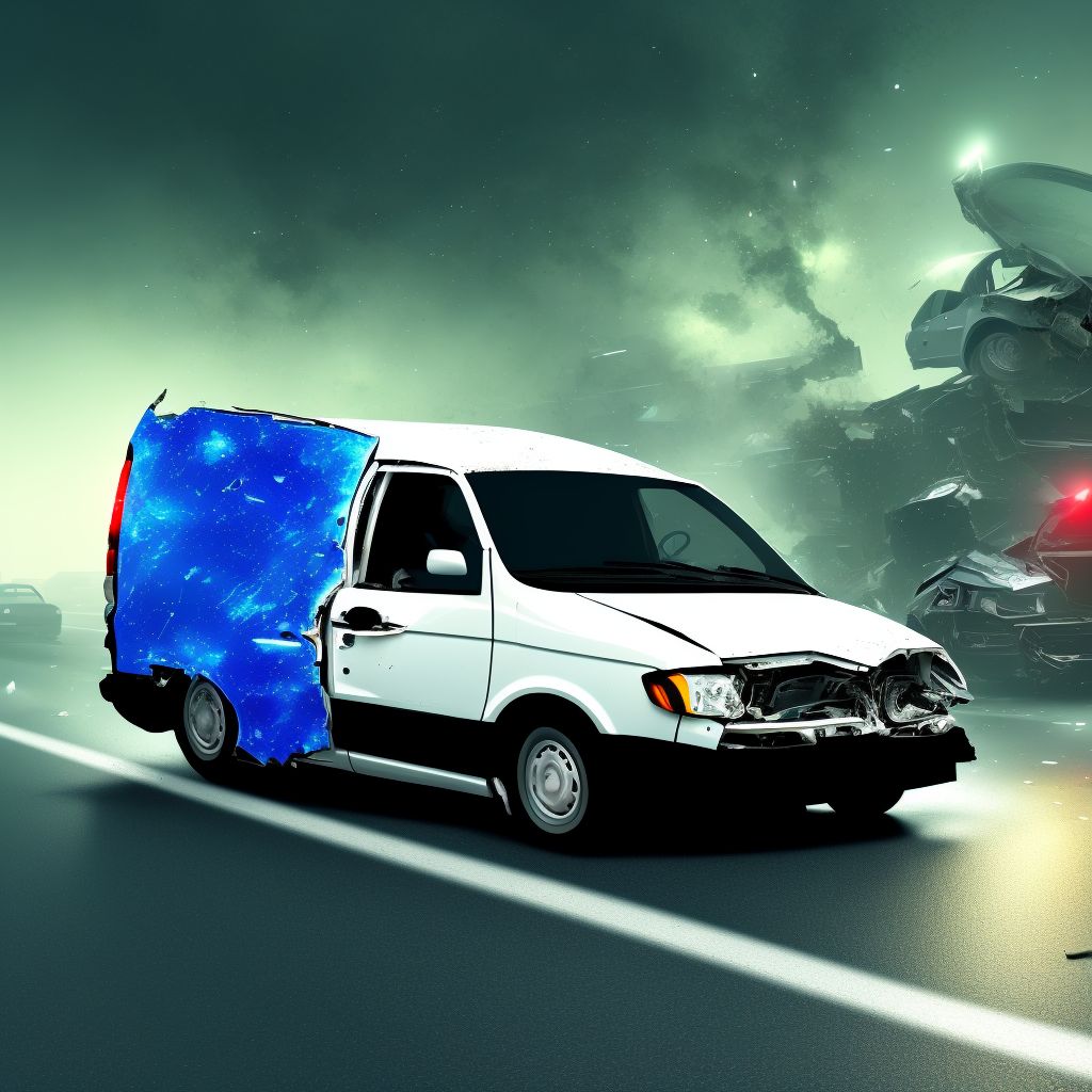 Car driver injured in collision with van in traffic accident, sequela digital illustration