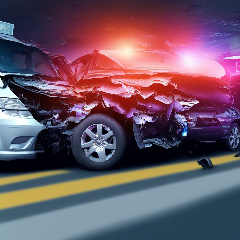 Car passenger injured in collision with van in traffic accident, initial encounter digital illustration