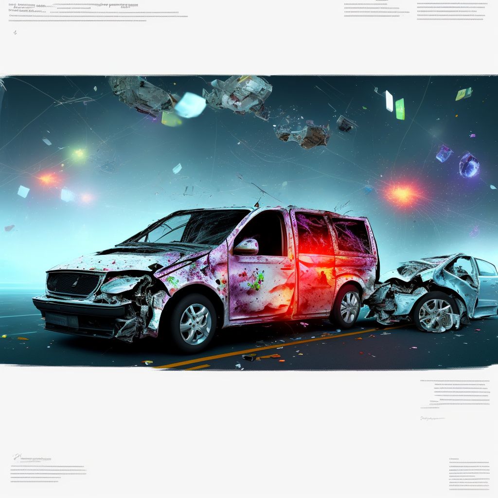 Car passenger injured in collision with van in traffic accident, sequela digital illustration