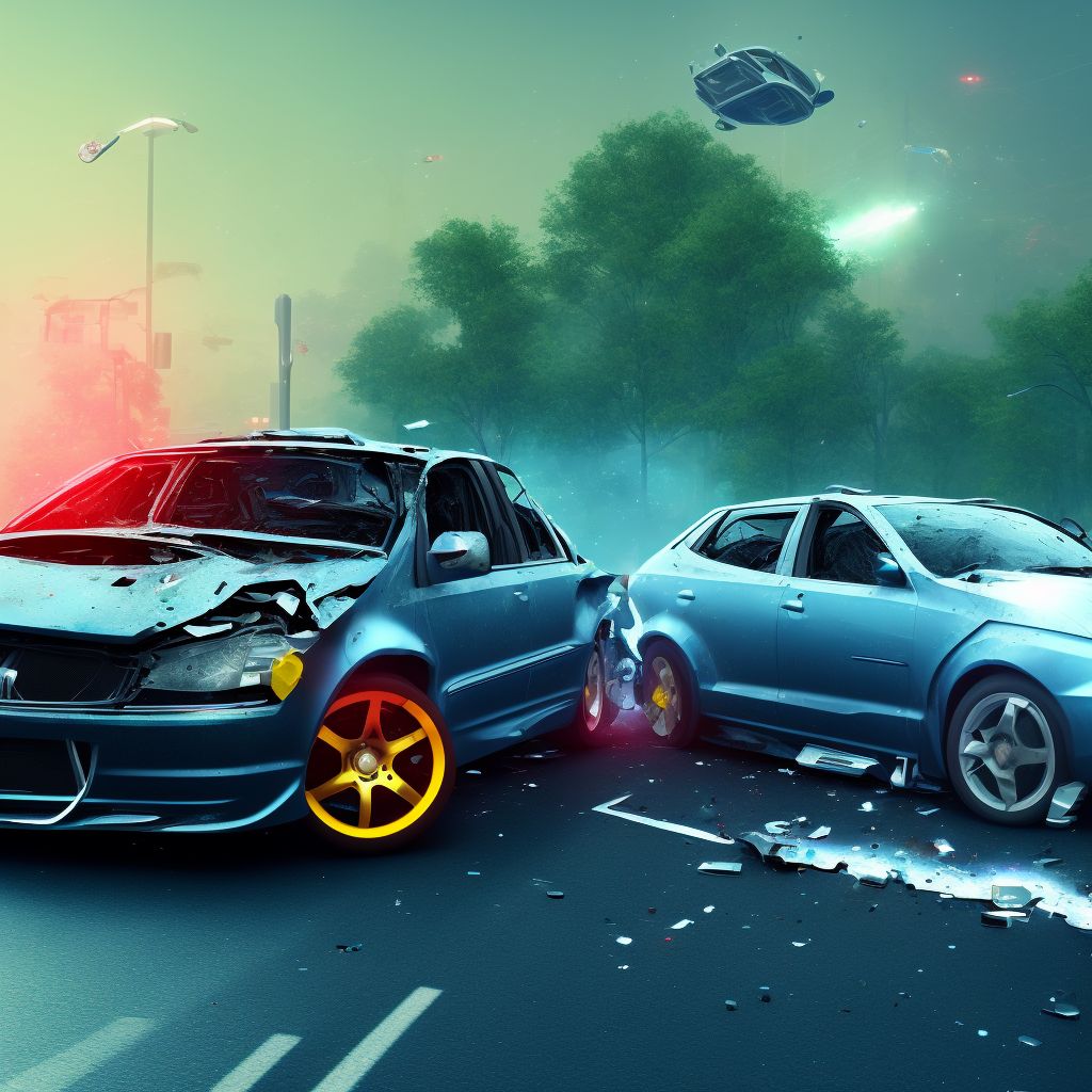 Unspecified car occupant injured in collision with other type car in traffic accident, subsequent encounter digital illustration