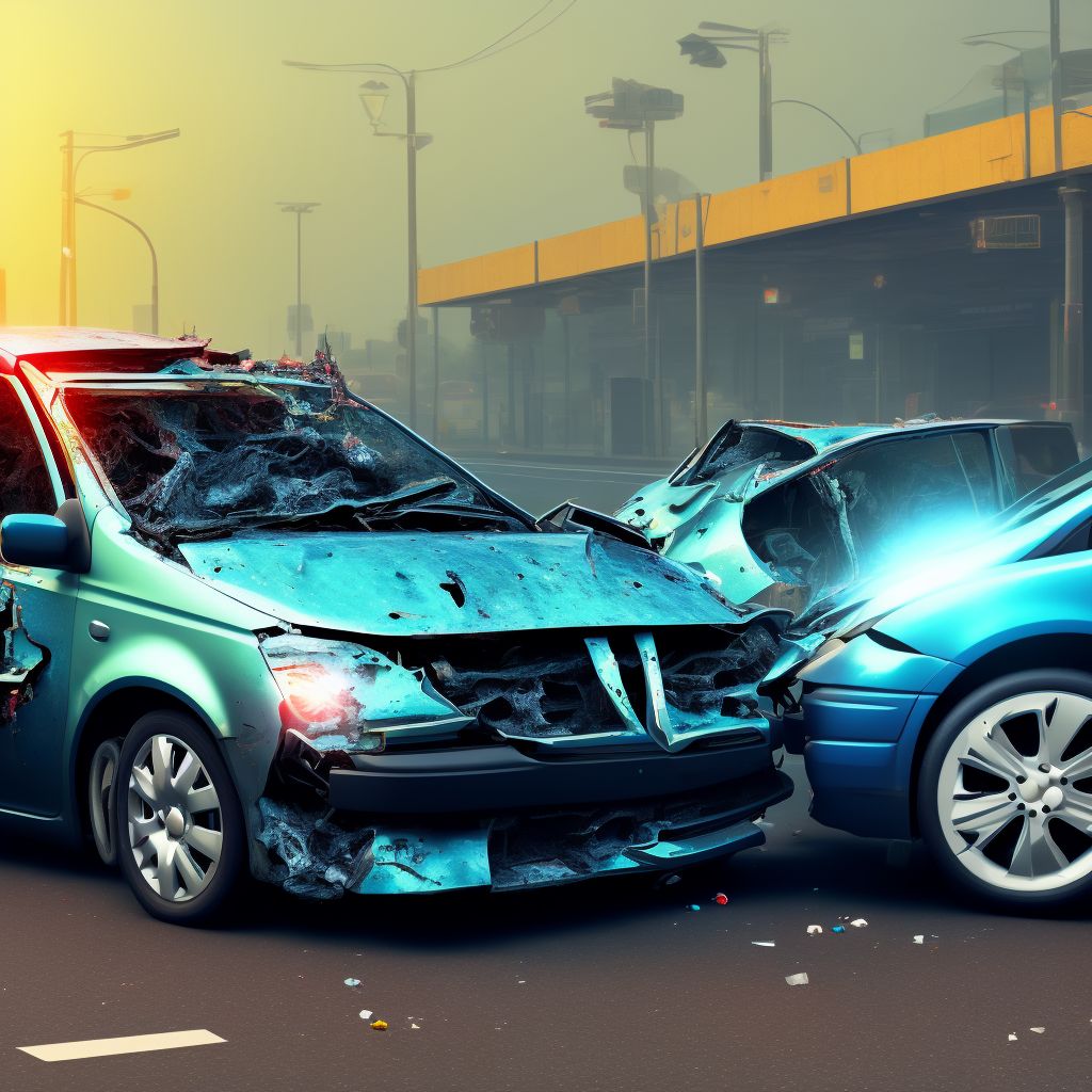 Unspecified car occupant injured in collision with van in traffic accident, sequela digital illustration