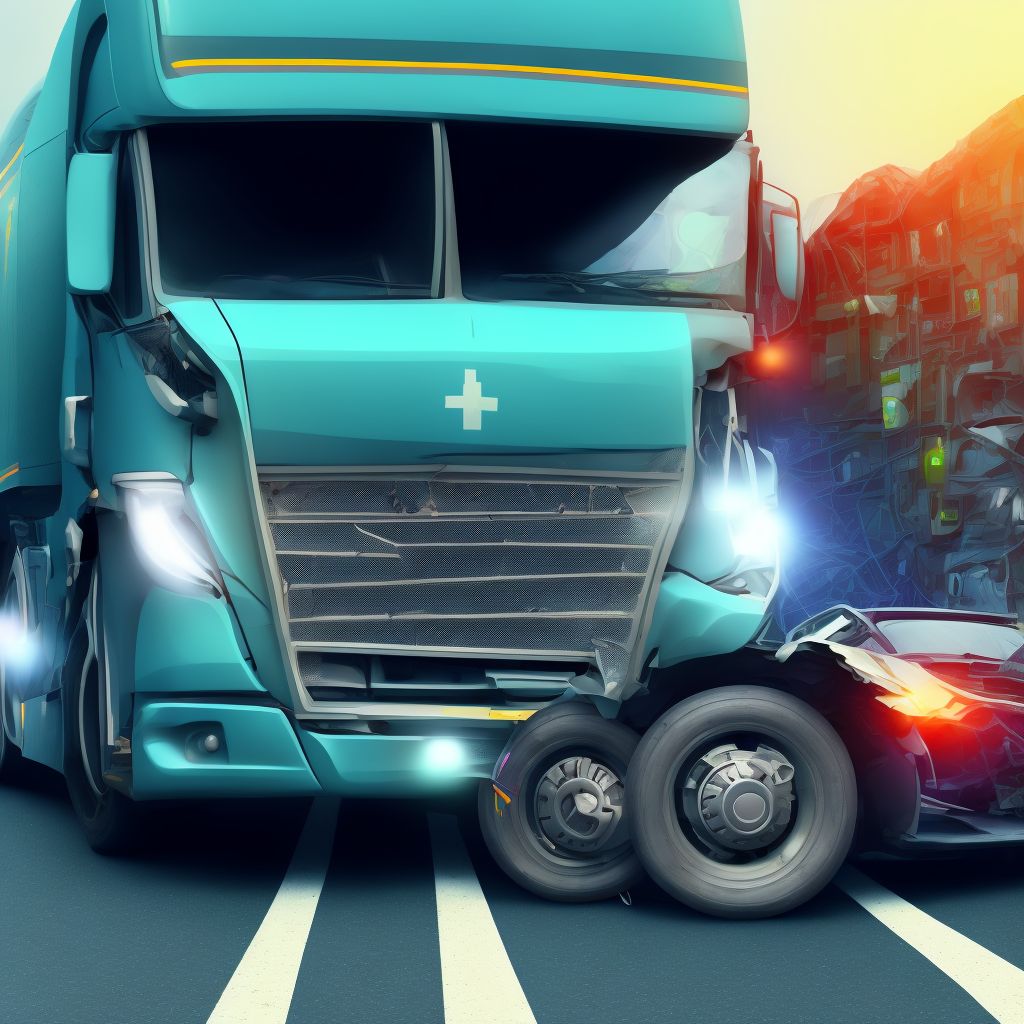 Car passenger injured in collision with heavy transport vehicle or bus in nontraffic accident, sequela digital illustration