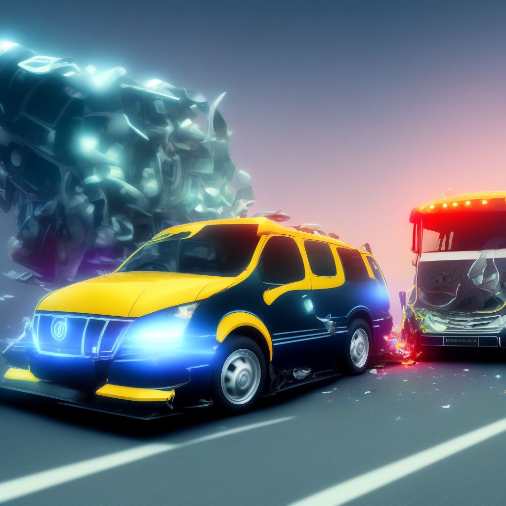 Unspecified car occupant injured in collision with heavy transport vehicle or bus in nontraffic accident, initial encounter digital illustration