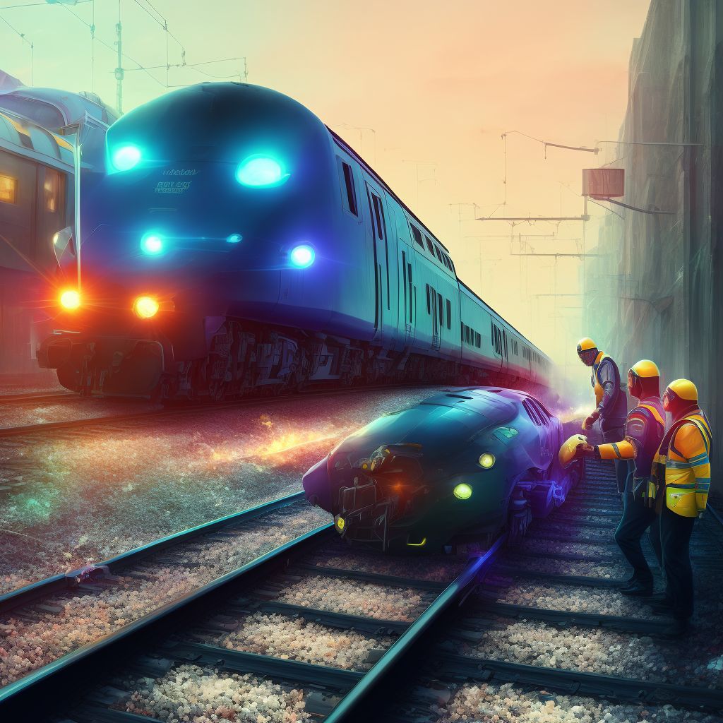 Person boarding or alighting a car injured in collision with railway train or railway vehicle, subsequent encounter digital illustration