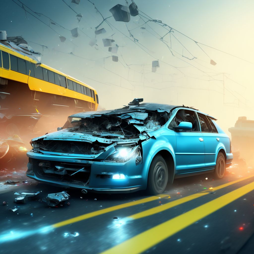 Unspecified car occupant injured in collision with railway train or railway vehicle in traffic accident, subsequent encounter digital illustration