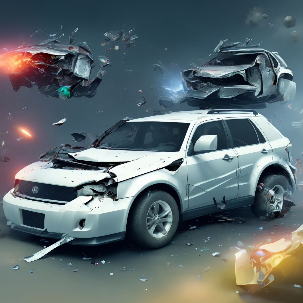 Passenger of sport utility vehicle injured in collision with fixed or stationary object in nontraffic accident, subsequent encounter digital illustration