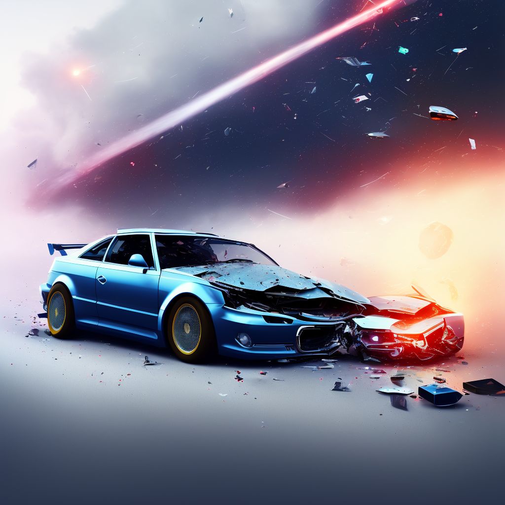 Car passenger injured in collision with fixed or stationary object in nontraffic accident, initial encounter digital illustration