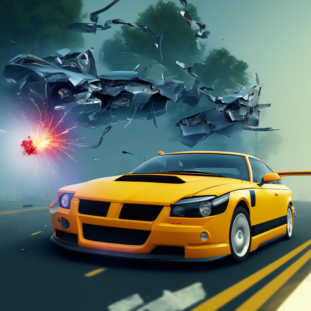 Car passenger injured in collision with fixed or stationary object in nontraffic accident, sequela digital illustration