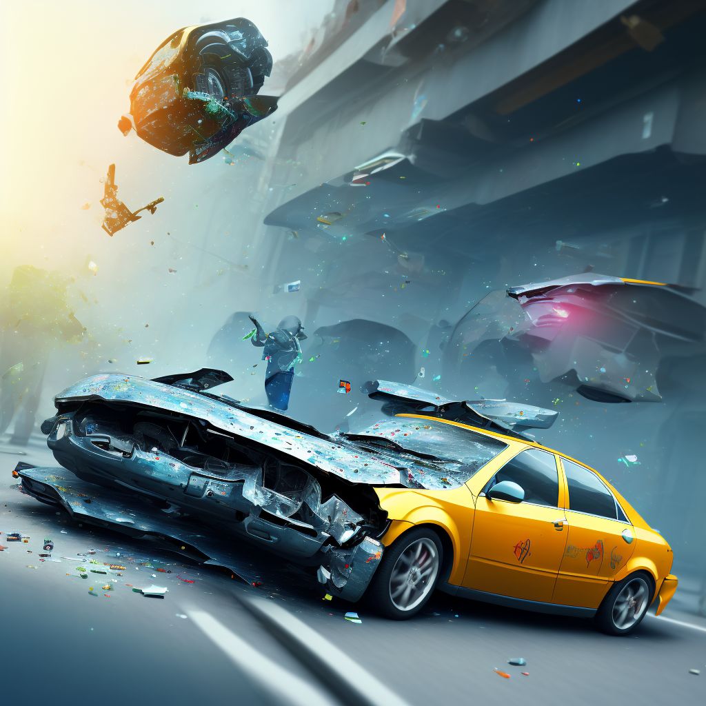 Person on outside of car injured in collision with fixed or stationary object in nontraffic accident, subsequent encounter digital illustration