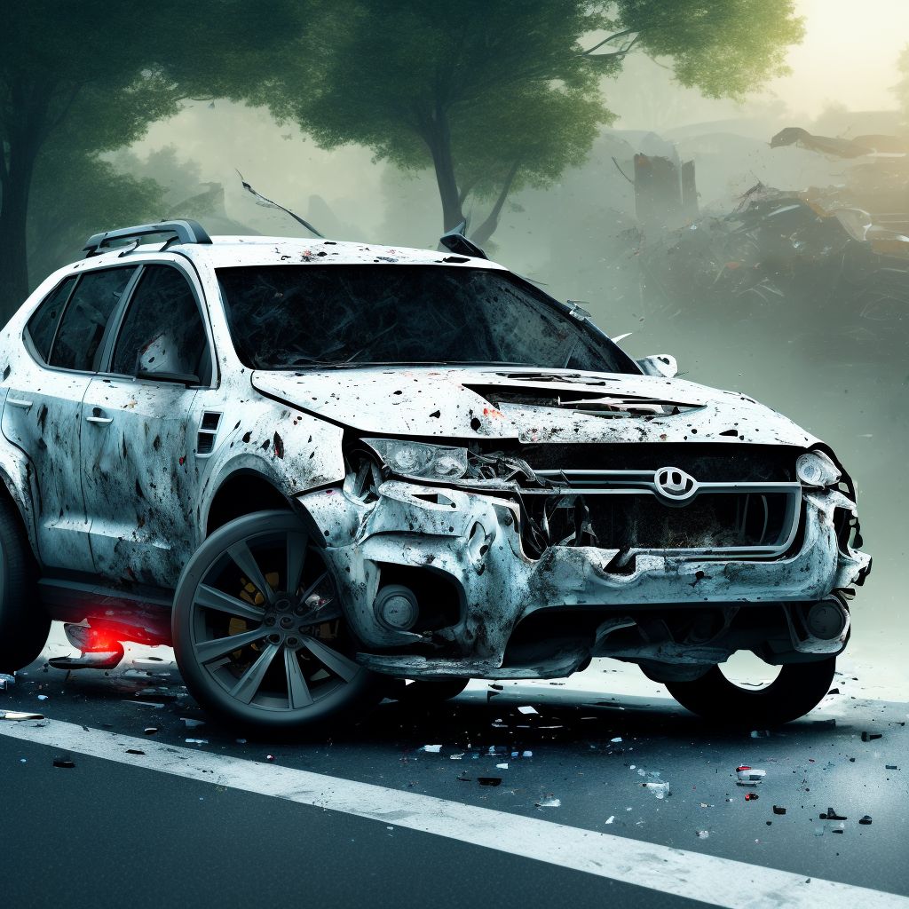 Unspecified occupant of sport utility vehicle injured in collision with fixed or stationary object in nontraffic accident, initial encounter digital illustration