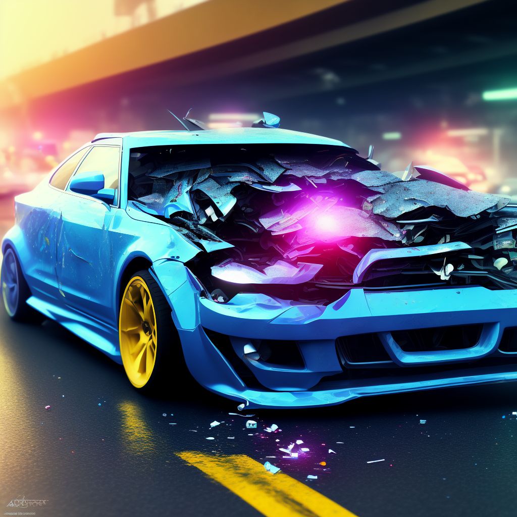 Driver of other type car injured in collision with fixed or stationary object in traffic accident, subsequent encounter digital illustration