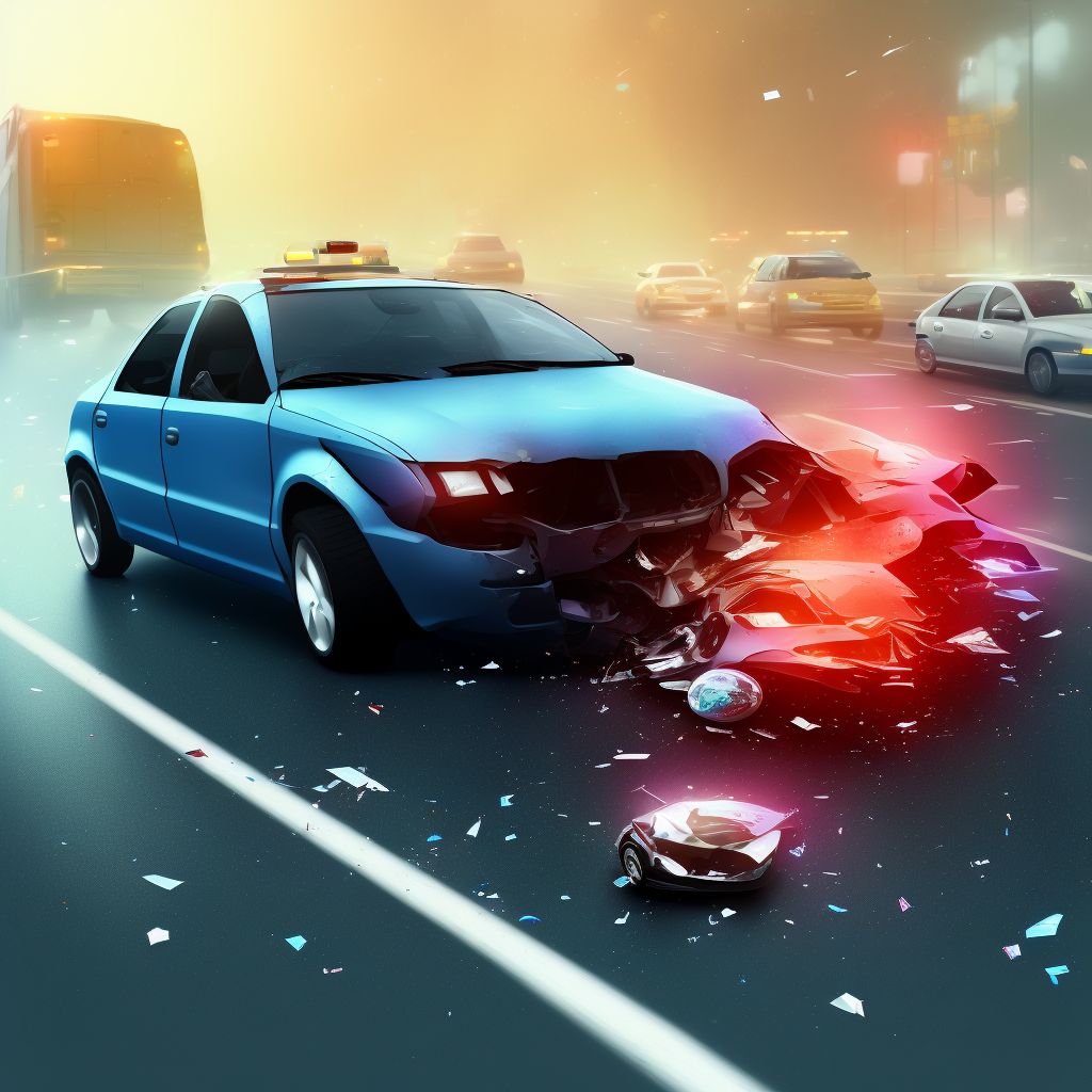 Car passenger injured in collision with fixed or stationary object in traffic accident, sequela digital illustration