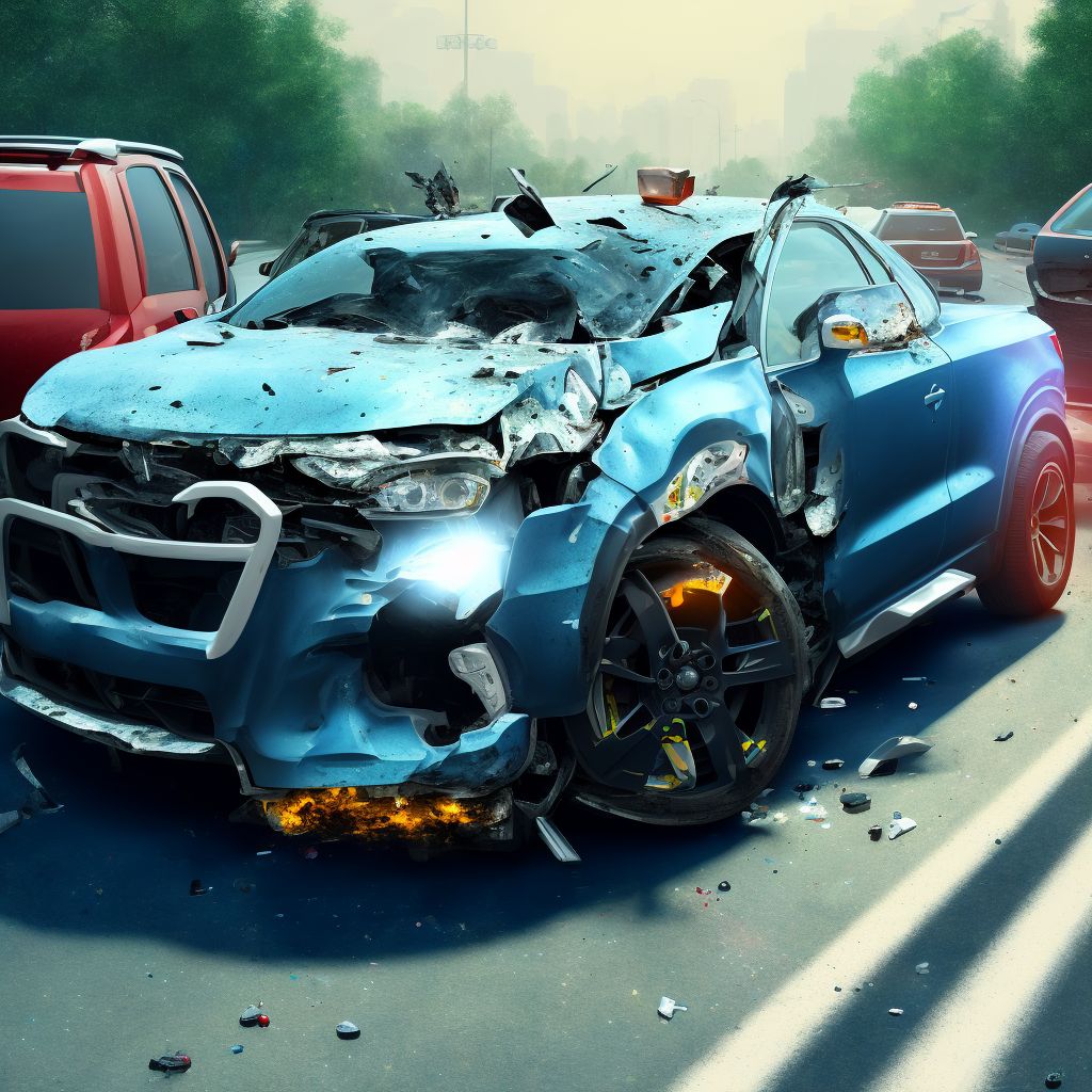 Unspecified occupant of sport utility vehicle injured in collision with fixed or stationary object in traffic accident, subsequent encounter digital illustration