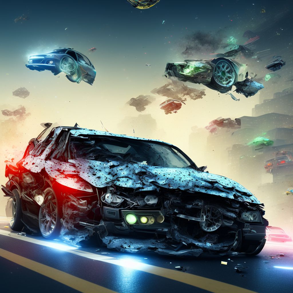 Unspecified occupant of other type car injured in collision with fixed or stationary object in traffic accident, initial encounter digital illustration