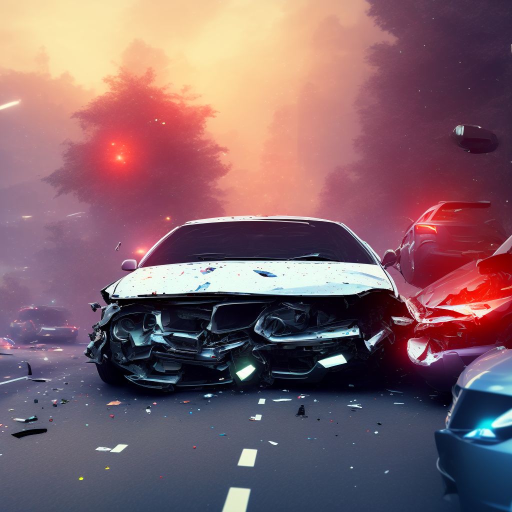 Driver injured in collision with other motor vehicles in nontraffic accident, subsequent encounter digital illustration