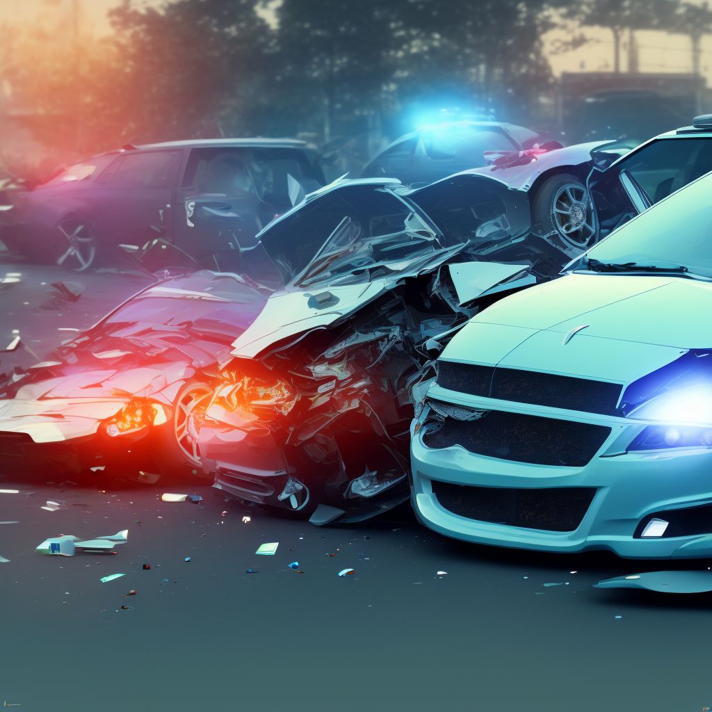 Unspecified car occupant injured in collision with other motor vehicles in nontraffic accident, subsequent encounter digital illustration