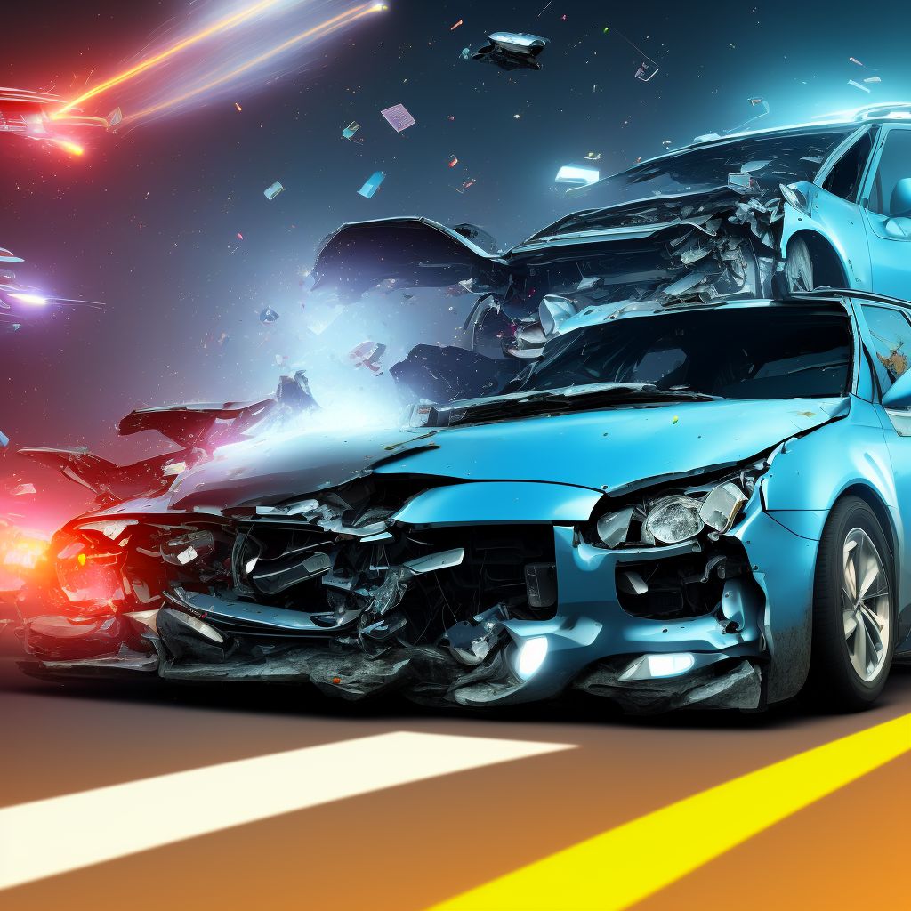 Driver injured in collision with unspecified motor vehicles in traffic accident, initial encounter digital illustration