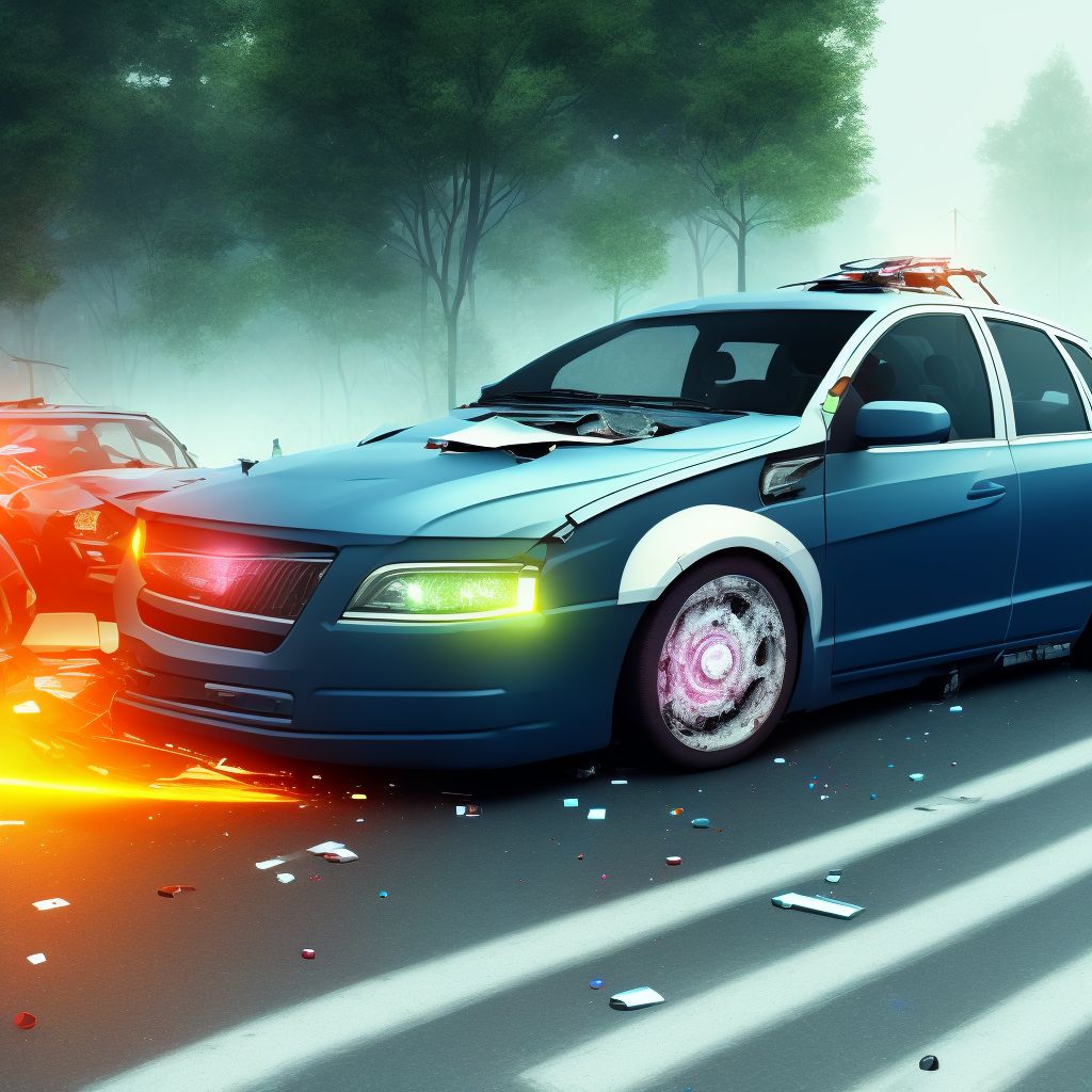 Unspecified car occupant injured in collision with other motor vehicles in traffic accident, subsequent encounter digital illustration