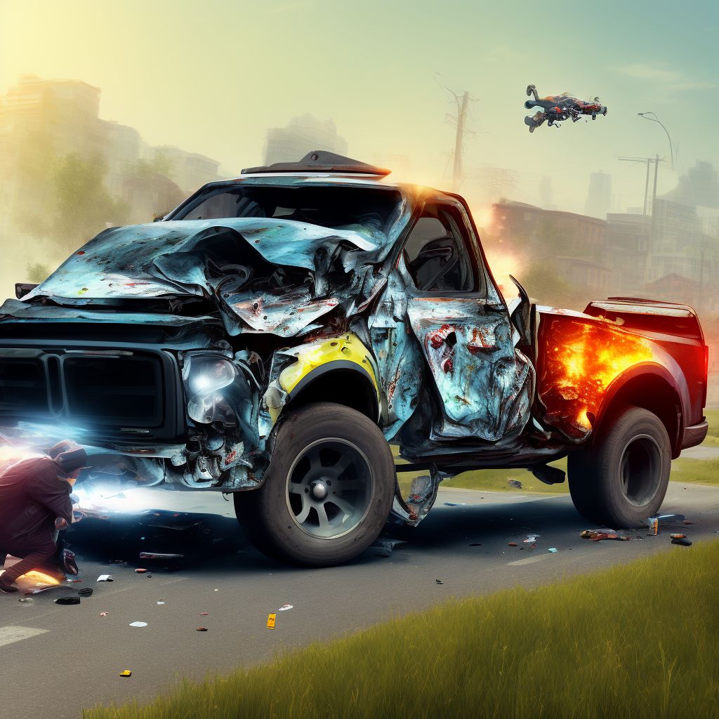 Driver of pick-up truck or van injured in collision with pedestrian or animal in nontraffic accident, initial encounter digital illustration