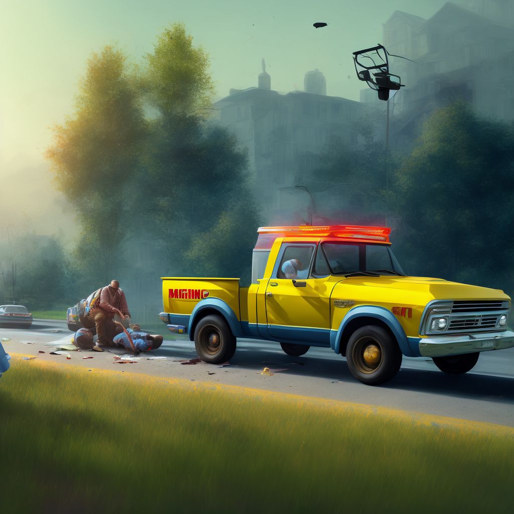 Passenger in pick-up truck or van injured in collision with pedestrian or animal in nontraffic accident, initial encounter digital illustration