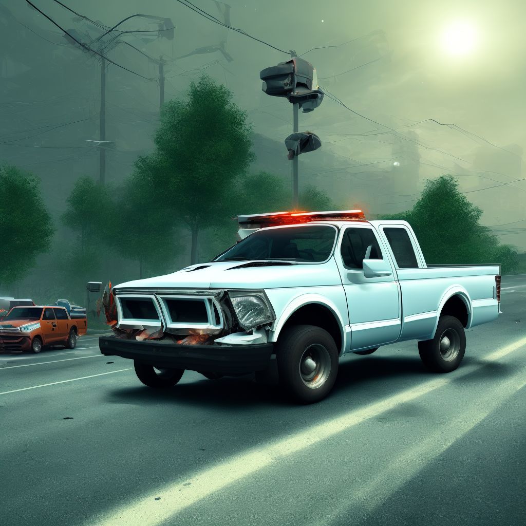 Passenger in pick-up truck or van injured in collision with pedestrian or animal in nontraffic accident, subsequent encounter digital illustration