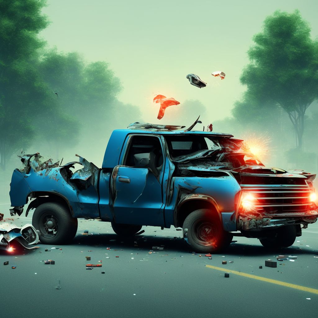 Unspecified occupant of pick-up truck or van injured in collision with pedestrian or animal in nontraffic accident, sequela digital illustration