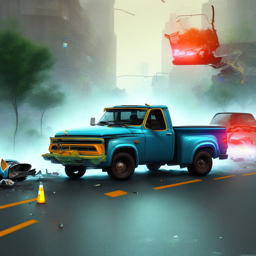 Driver of pick-up truck or van injured in collision with pedestrian or animal in traffic accident, subsequent encounter digital illustration