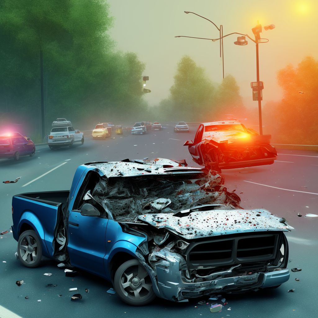 Unspecified occupant of pick-up truck or van injured in collision with pedestrian or animal in traffic accident, subsequent encounter digital illustration