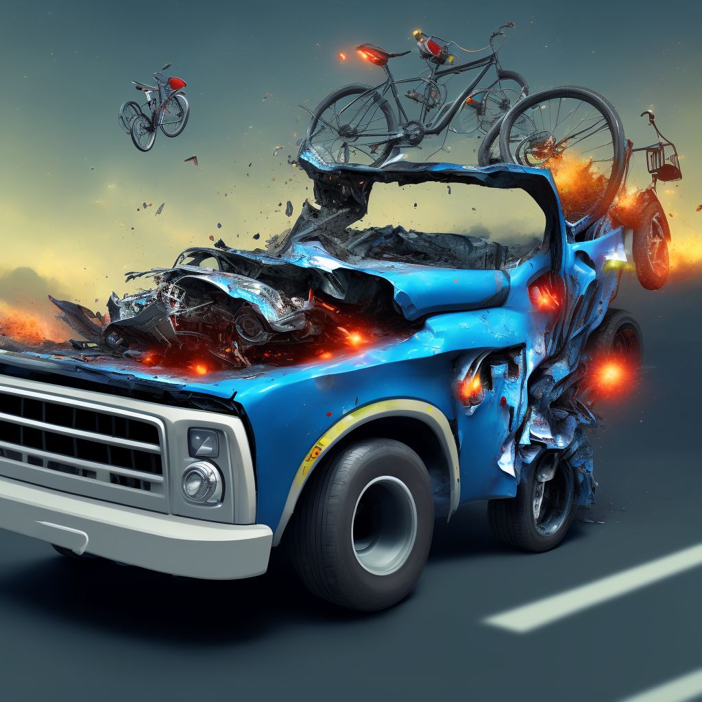 Driver of pick-up truck or van injured in collision with pedal cycle in nontraffic accident, subsequent encounter digital illustration