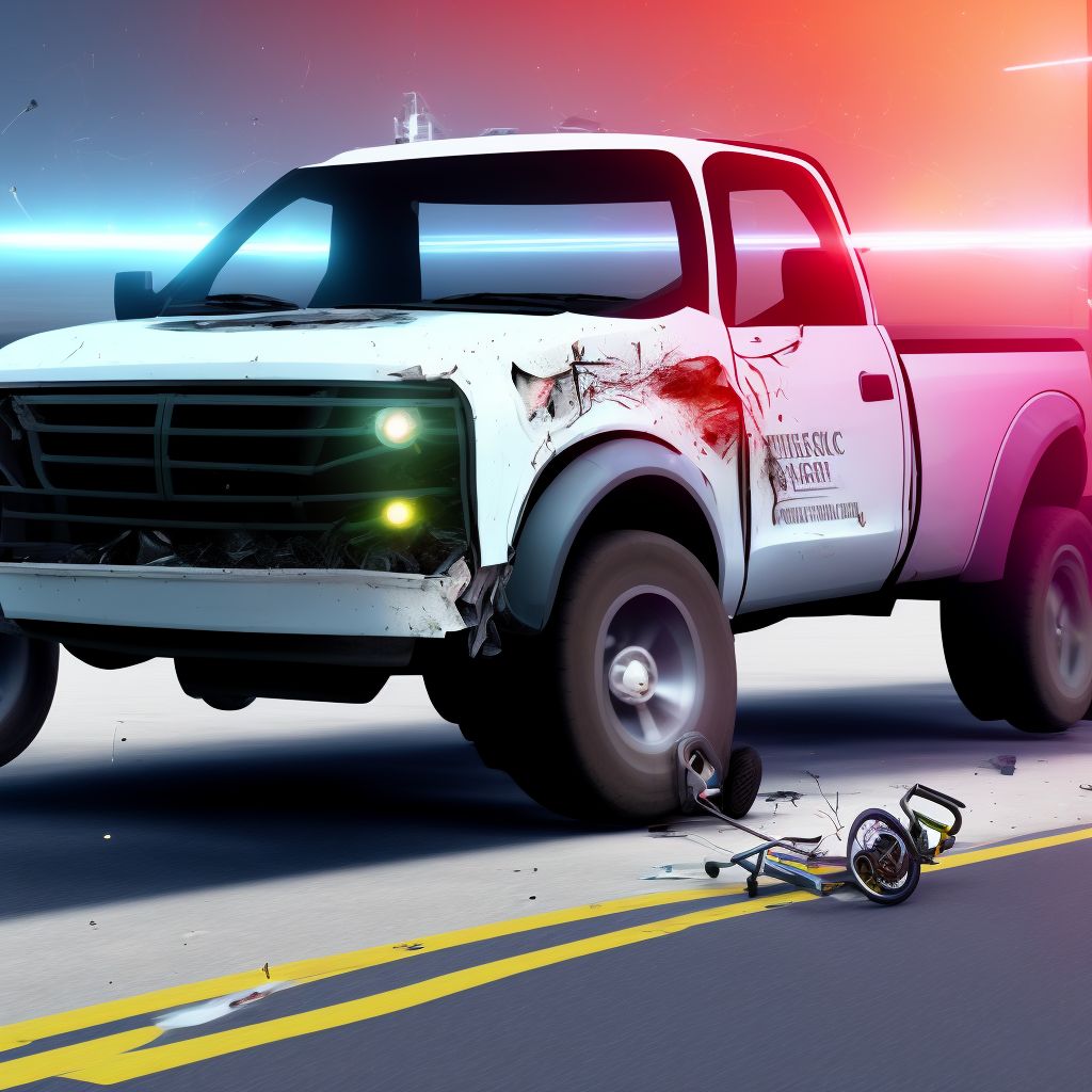 Driver of pick-up truck or van injured in collision with pedal cycle in nontraffic accident, sequela digital illustration