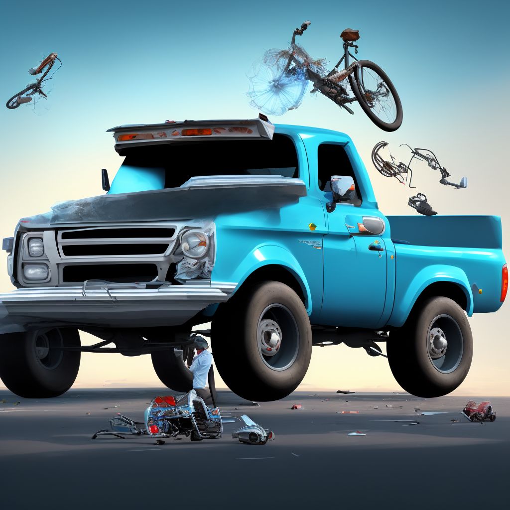 Passenger in pick-up truck or van injured in collision with pedal cycle in nontraffic accident, initial encounter digital illustration