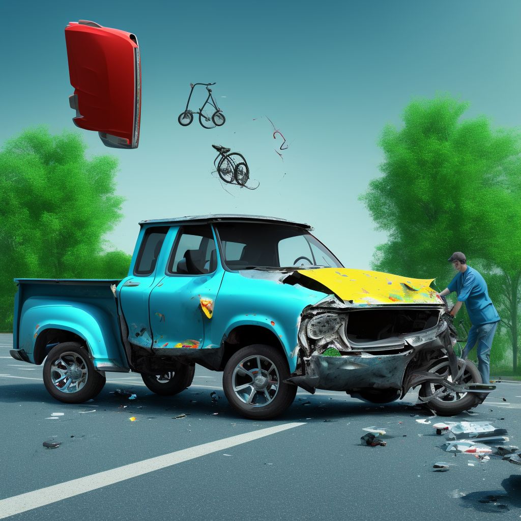 Unspecified occupant of pick-up truck or van injured in collision with pedal cycle in nontraffic accident, sequela digital illustration