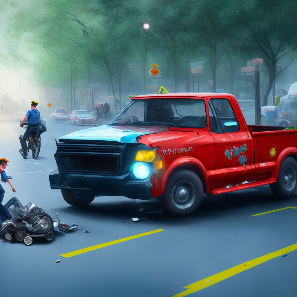 Driver of pick-up truck or van injured in collision with pedal cycle in traffic accident, initial encounter digital illustration