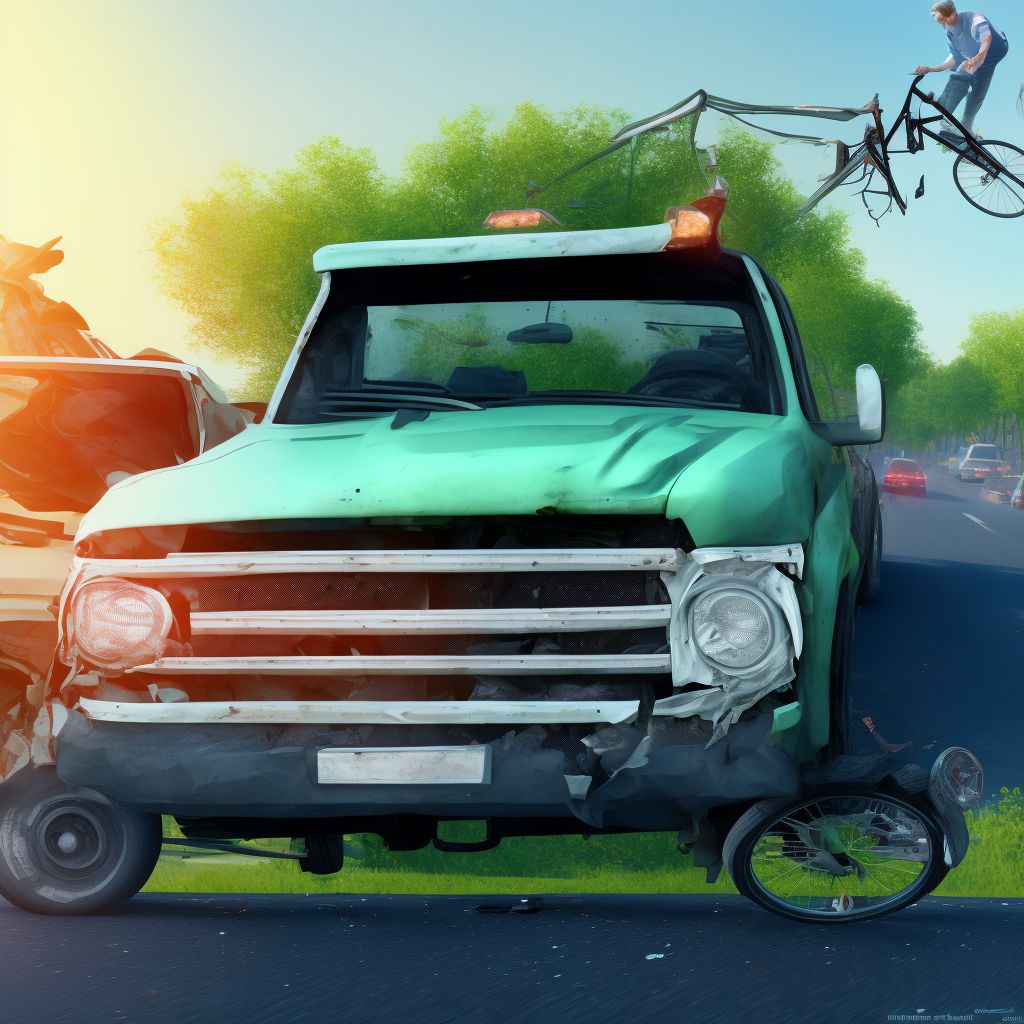 Driver of pick-up truck or van injured in collision with pedal cycle in traffic accident, sequela digital illustration