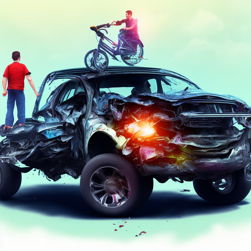 Person on outside of pick-up truck or van injured in collision with pedal cycle in traffic accident, subsequent encounter digital illustration