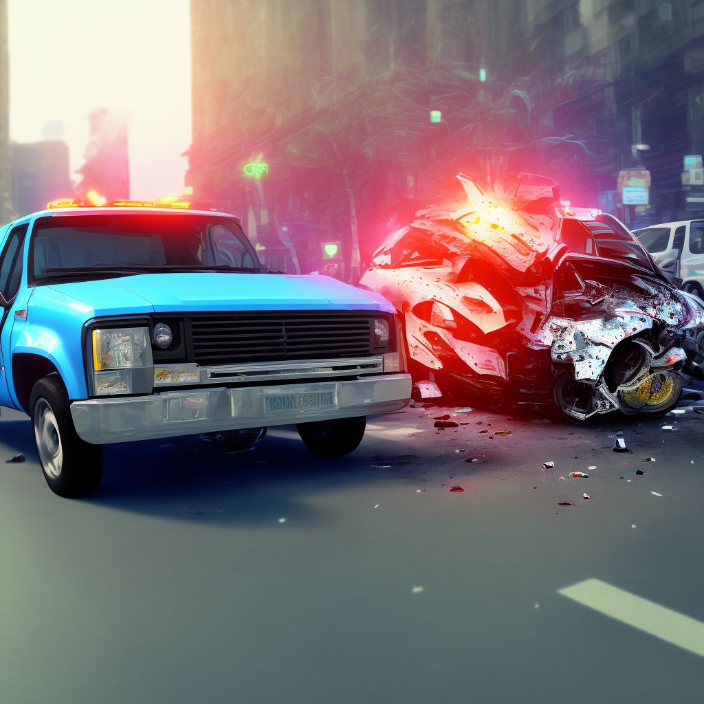 Unspecified occupant of pick-up truck or van injured in collision with pedal cycle in traffic accident, initial encounter digital illustration