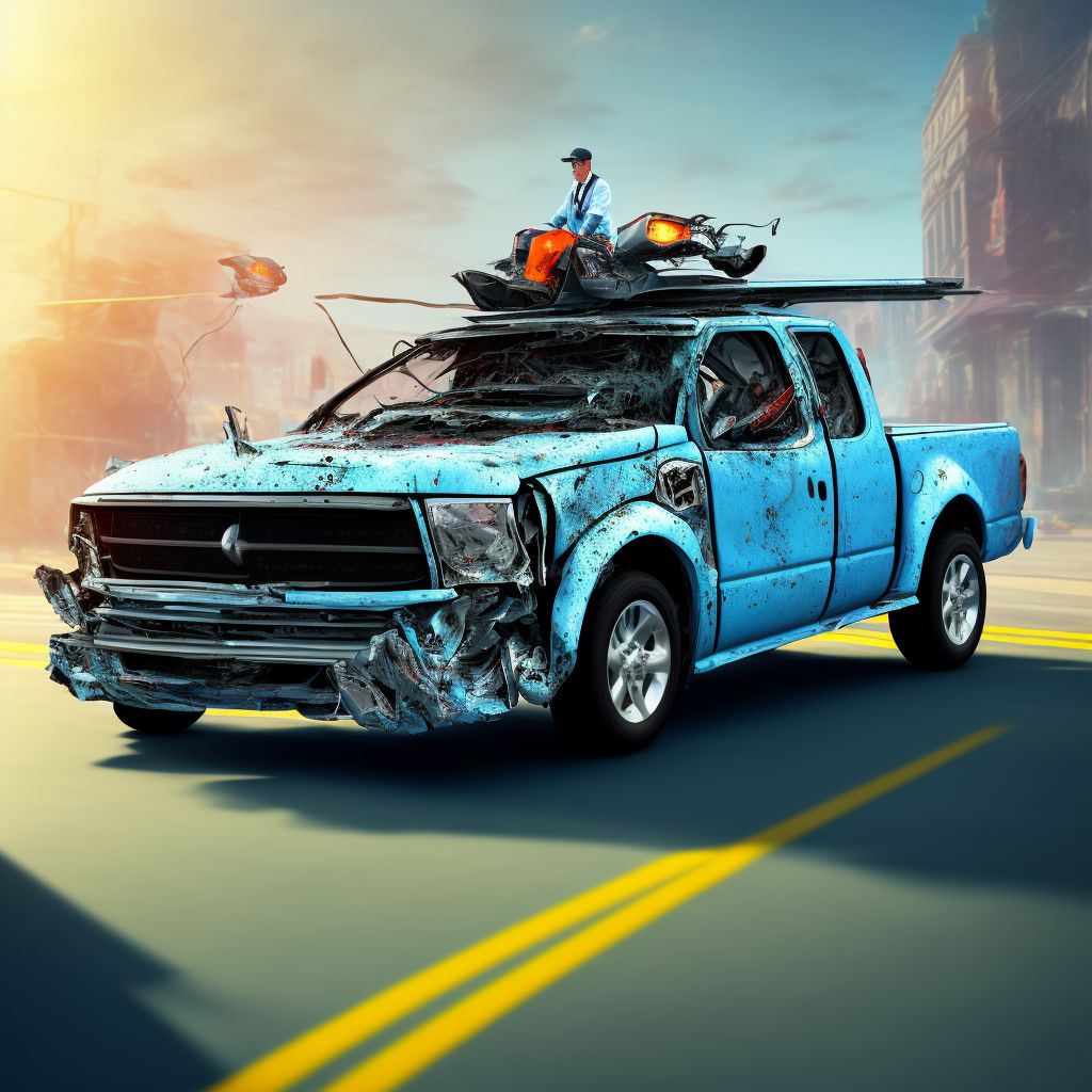 Person on outside of pick-up truck or van injured in collision with two- or three-wheeled motor vehicle in nontraffic accident, subsequent encounter digital illustration