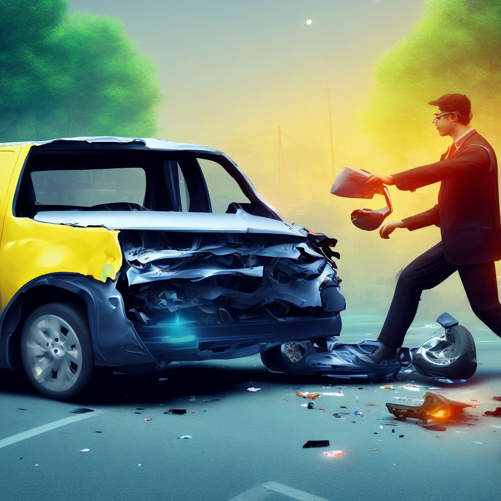 Person on outside of pick-up truck or van injured in collision with two- or three-wheeled motor vehicle in nontraffic accident, sequela digital illustration