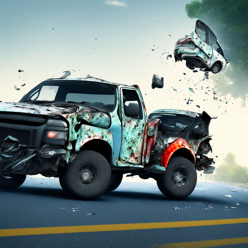 Unspecified occupant of pick-up truck or van injured in collision with two- or three-wheeled motor vehicle in nontraffic accident, initial encounter digital illustration