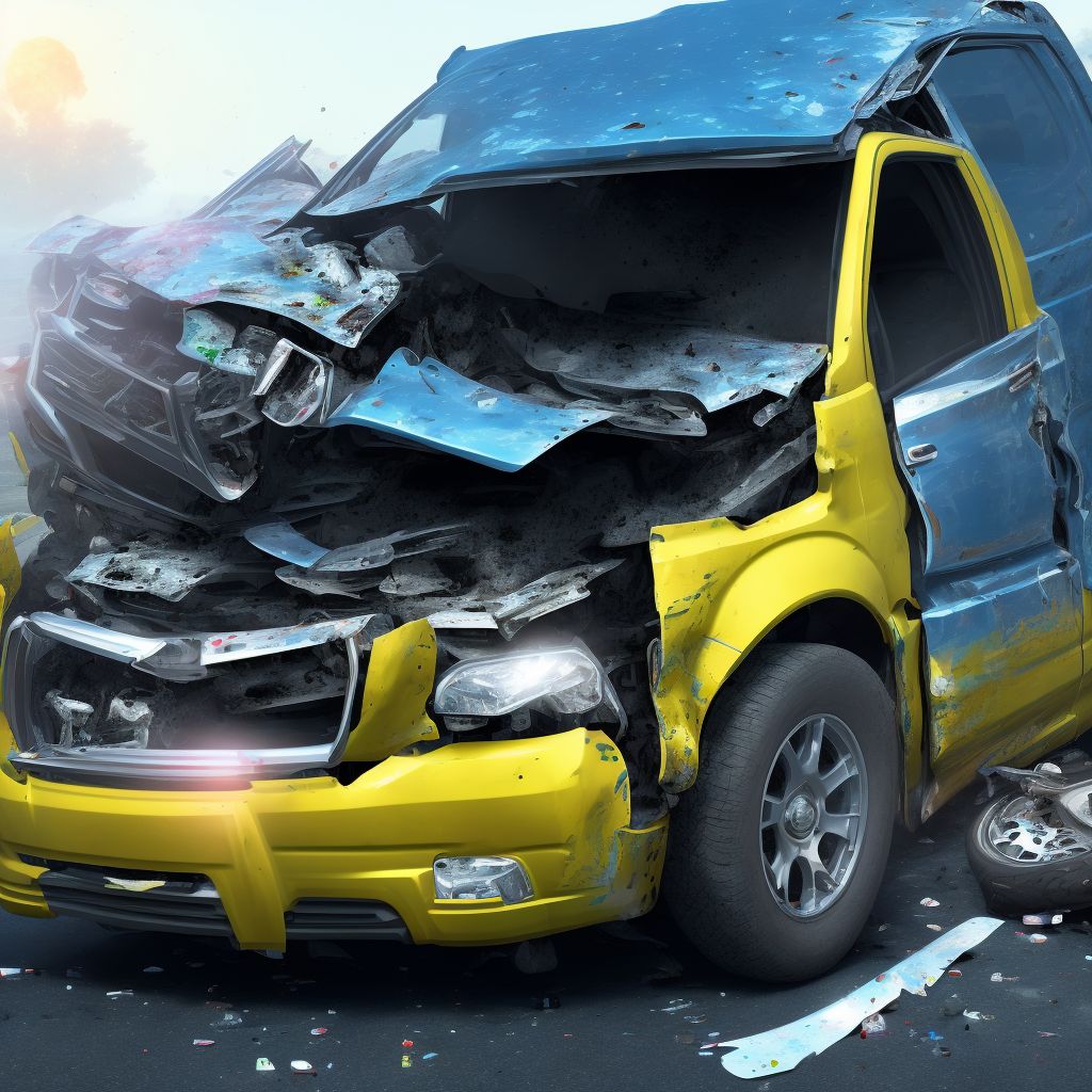 Unspecified occupant of pick-up truck or van injured in collision with two- or three-wheeled motor vehicle in nontraffic accident, subsequent encounter digital illustration