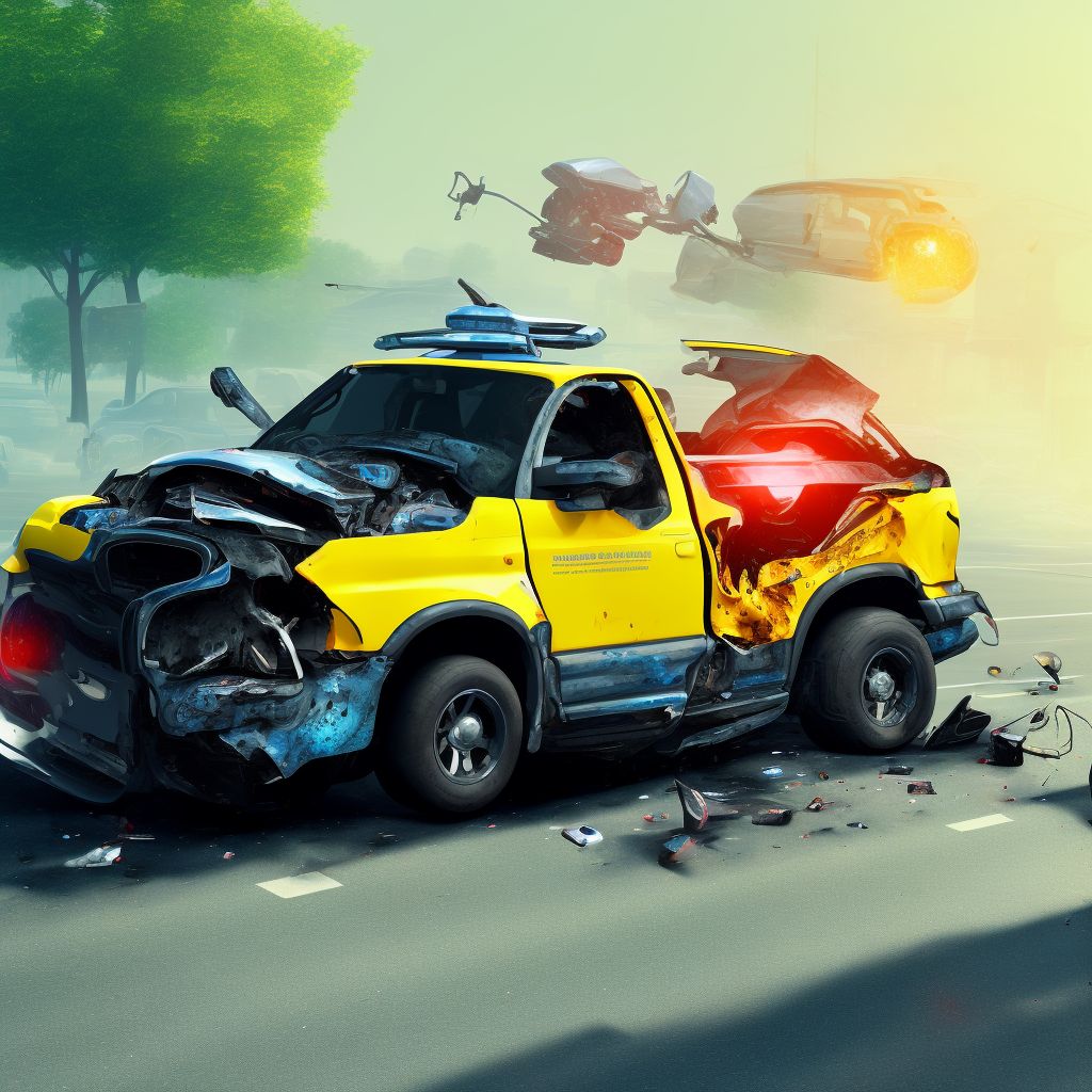 Driver of pick-up truck or van injured in collision with two- or three-wheeled motor vehicle in traffic accident, subsequent encounter digital illustration