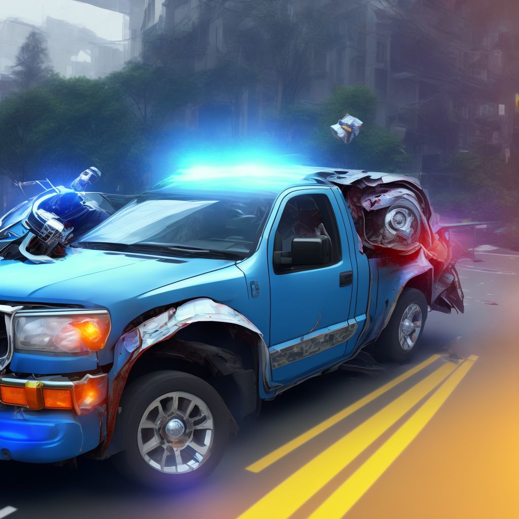 Passenger in pick-up truck or van injured in collision with two- or three-wheeled motor vehicle in traffic accident, initial encounter digital illustration