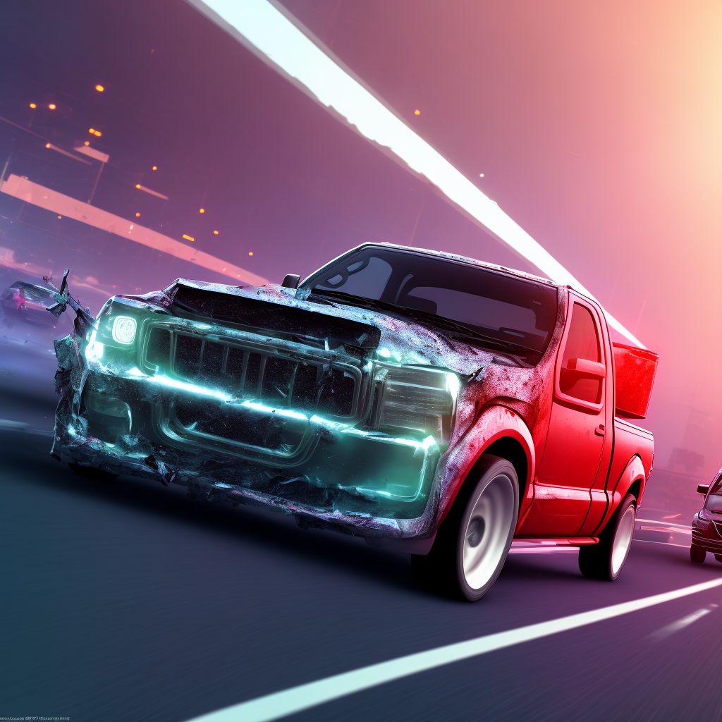 Passenger in pick-up truck or van injured in collision with two- or three-wheeled motor vehicle in traffic accident, subsequent encounter digital illustration