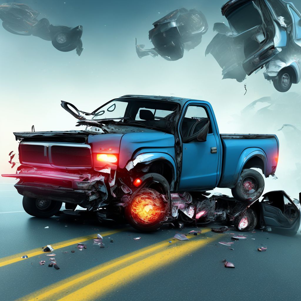 Unspecified occupant of pick-up truck or van injured in collision with two- or three-wheeled motor vehicle in traffic accident, initial encounter digital illustration