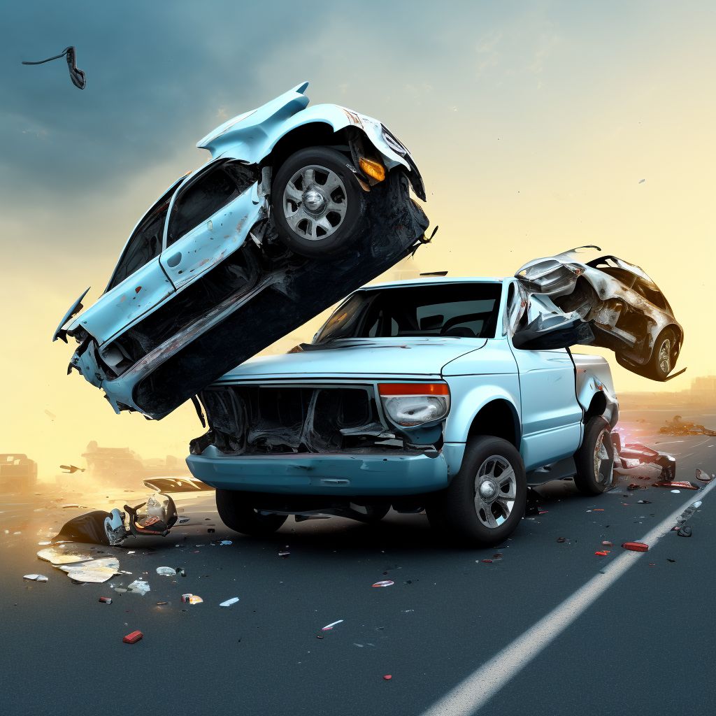 Unspecified occupant of pick-up truck or van injured in collision with two- or three-wheeled motor vehicle in traffic accident, subsequent encounter digital illustration