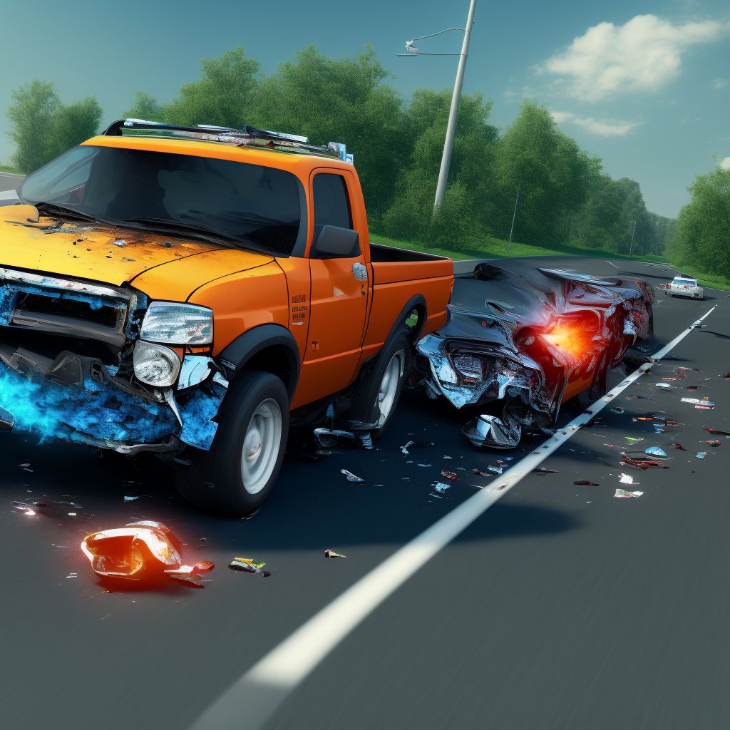 Driver of pick-up truck or van injured in collision with car, pick-up truck or van in nontraffic accident, subsequent encounter digital illustration