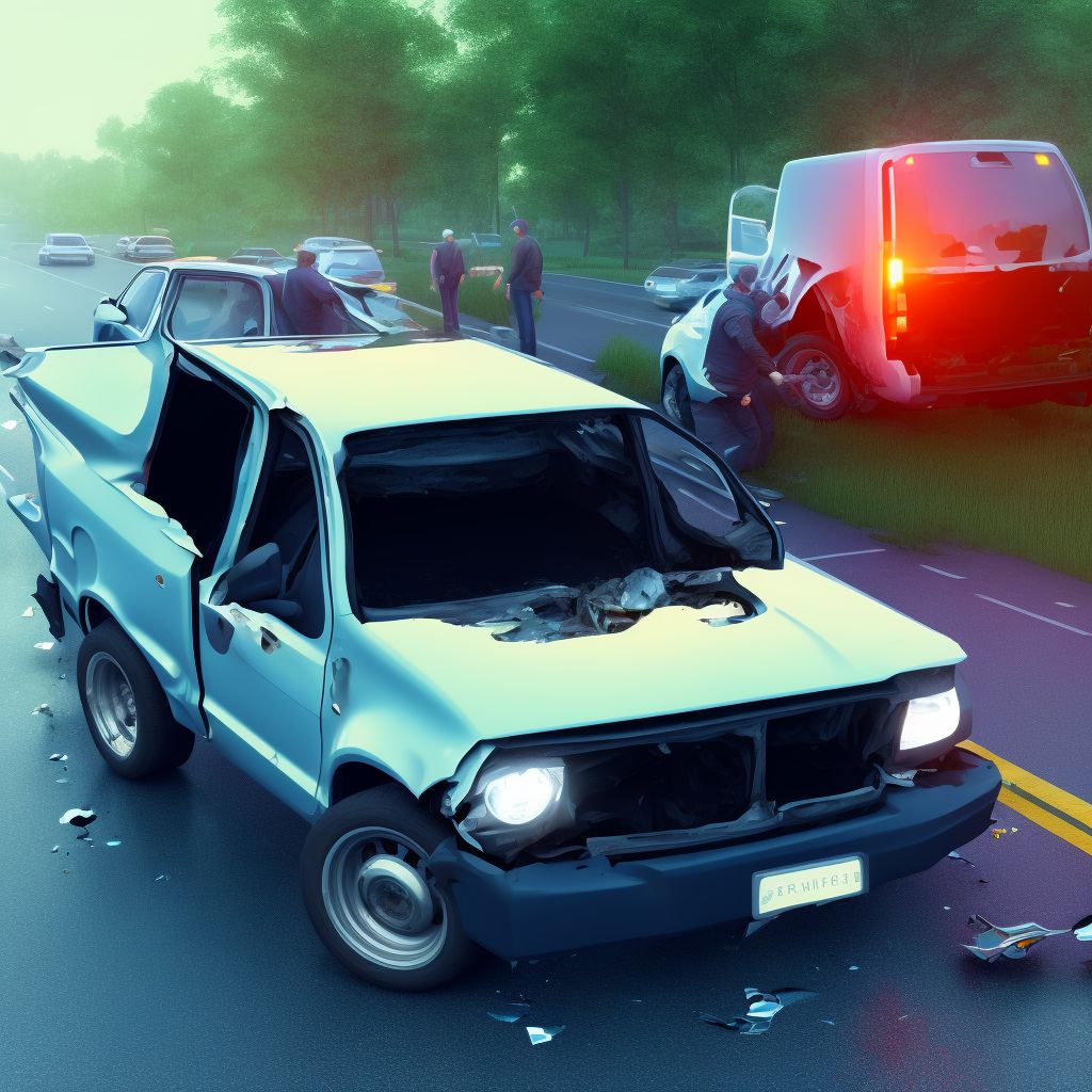 Passenger in pick-up truck or van injured in collision with car, pick-up truck or van in nontraffic accident, subsequent encounter digital illustration